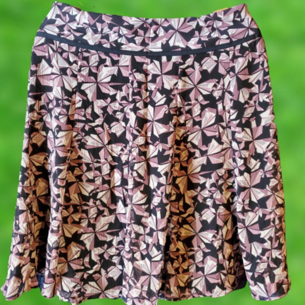 Axcess Liz Claiborne geometric black & pink print flowy midi skirt